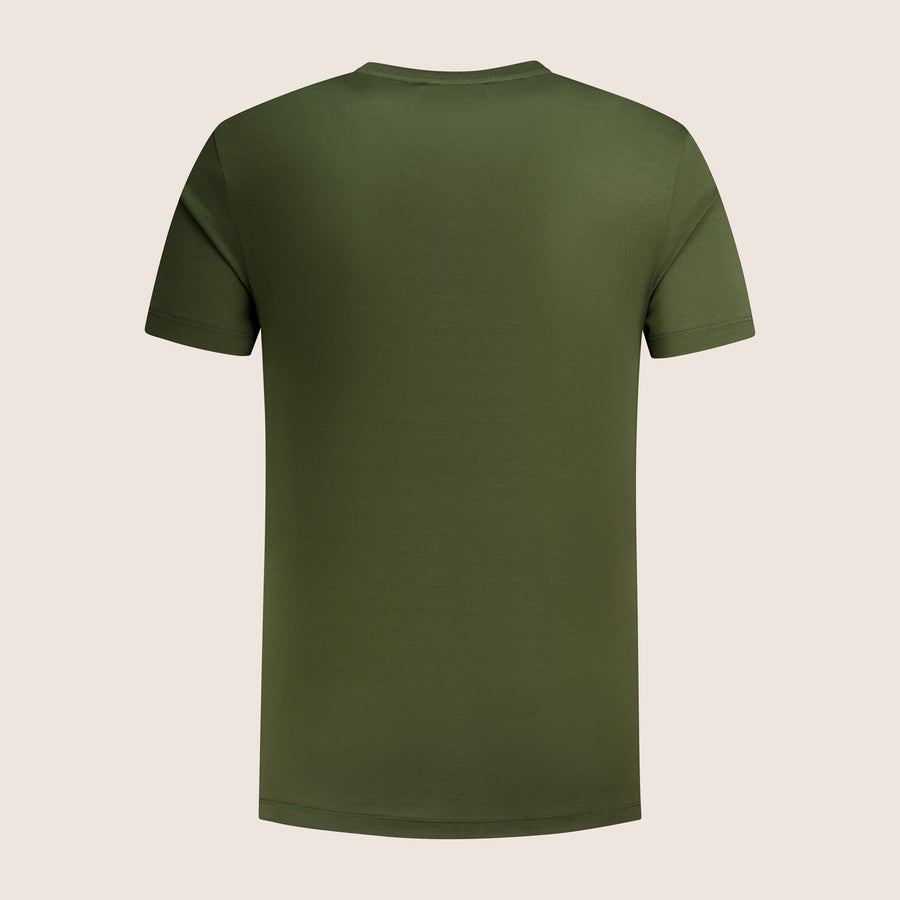 Gemerceriseerd Luxe T-shirt Donker Olijfgroen