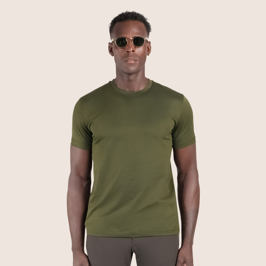 Gemerceriseerd Luxe T-shirt Donker Olijfgroen