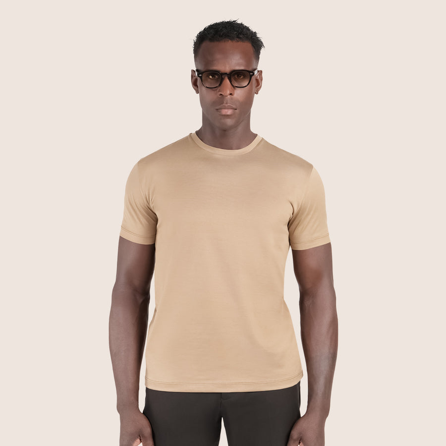 Gemerceriseerd Luxe T-shirt Zandkleur