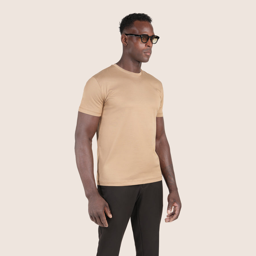 Gemerceriseerd Luxe T-shirt Zandkleur