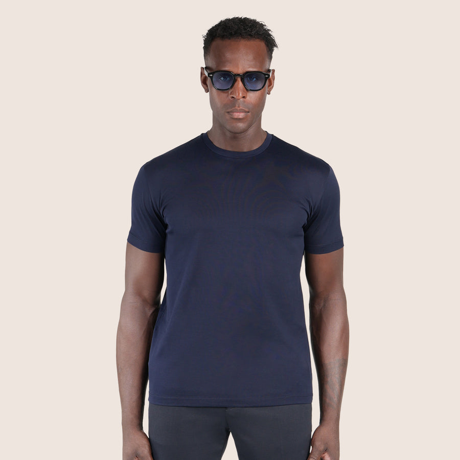 Gemerceriseerd Luxe T-shirt Marineblauw