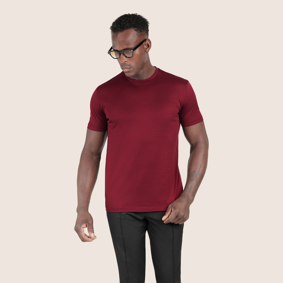 Gemerceriseerd Luxe T-shirt Wijnrood