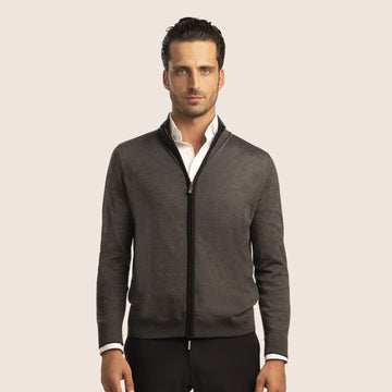 Contrast Cardigan Zipper Grey