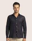 Slim Fit Linen Shirt Navy