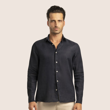 Slim Fit Linen Shirt Navy