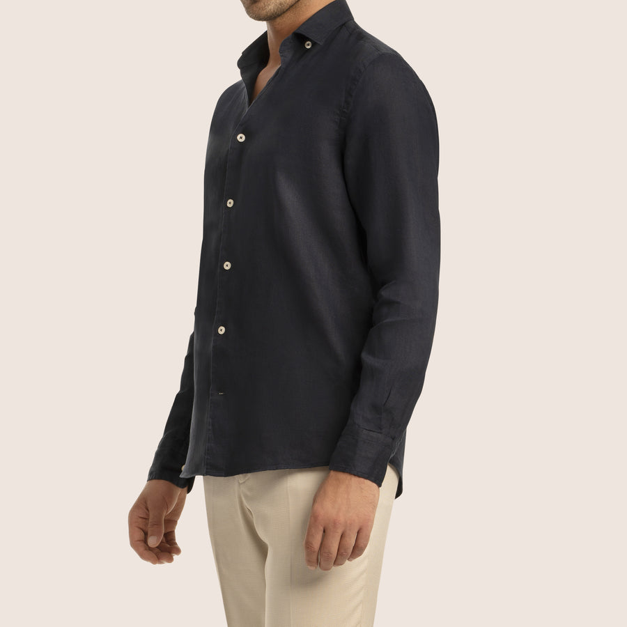 Slim Fit Linen Shirt Navy