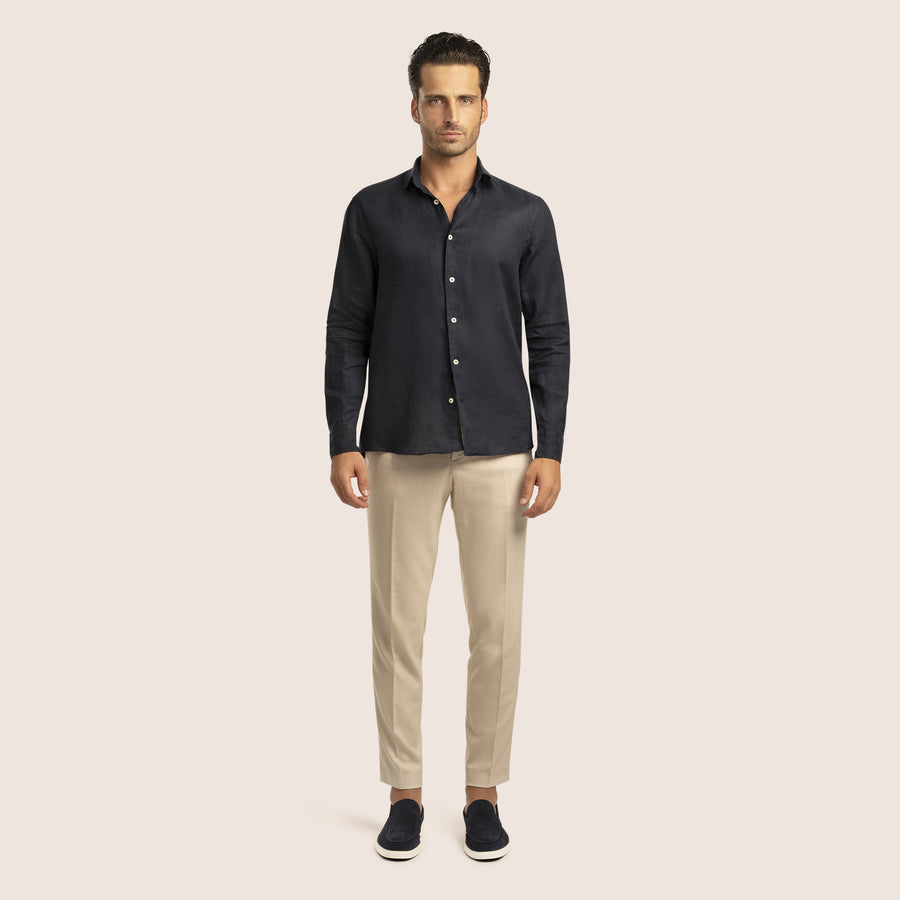 Slim Fit Linen Shirt Navy