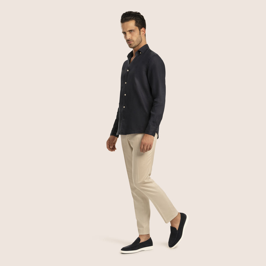 Slim Fit Linen Shirt Navy