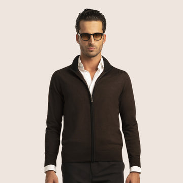 Contrast Cardigan Zipper Pure Chocolate