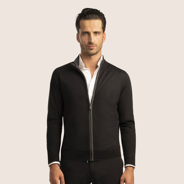 Contrast Cardigan Zipper Black