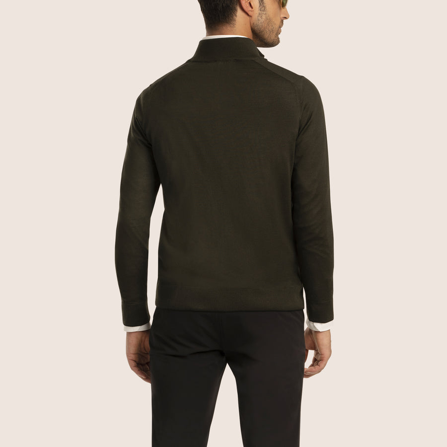 Contrast Cardigan Zipper Dark Olive