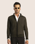 Contrast Cardigan Zipper Dark Olive