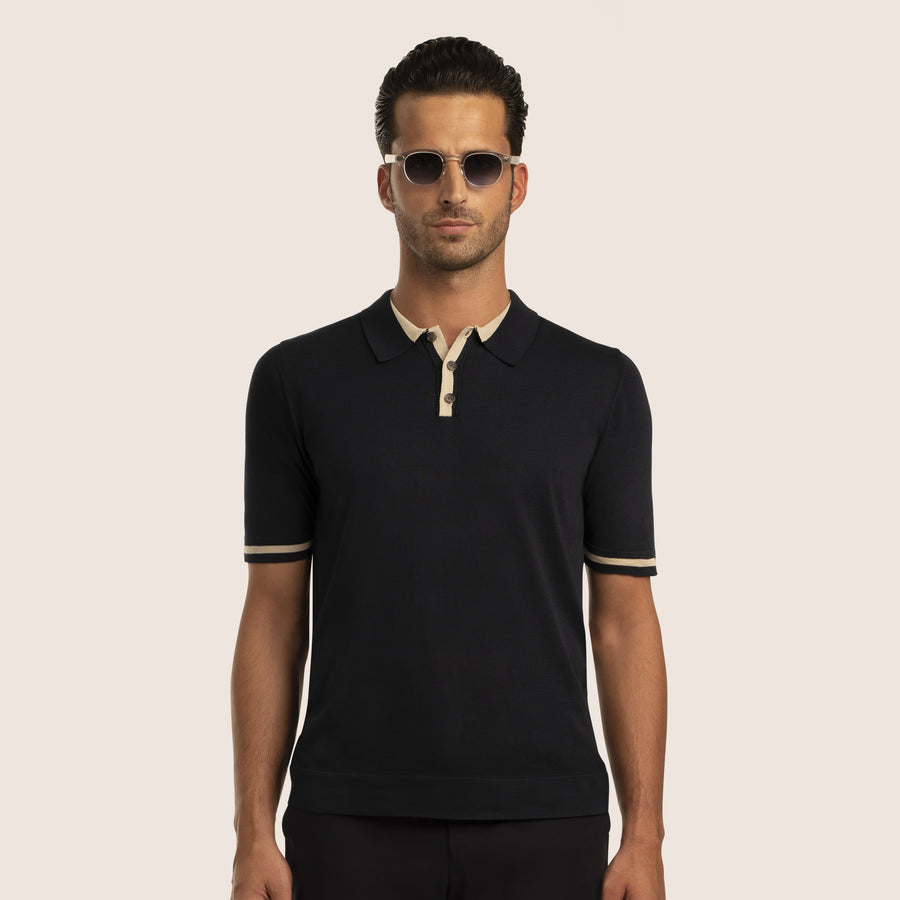 Polo Contrast Piqué Black