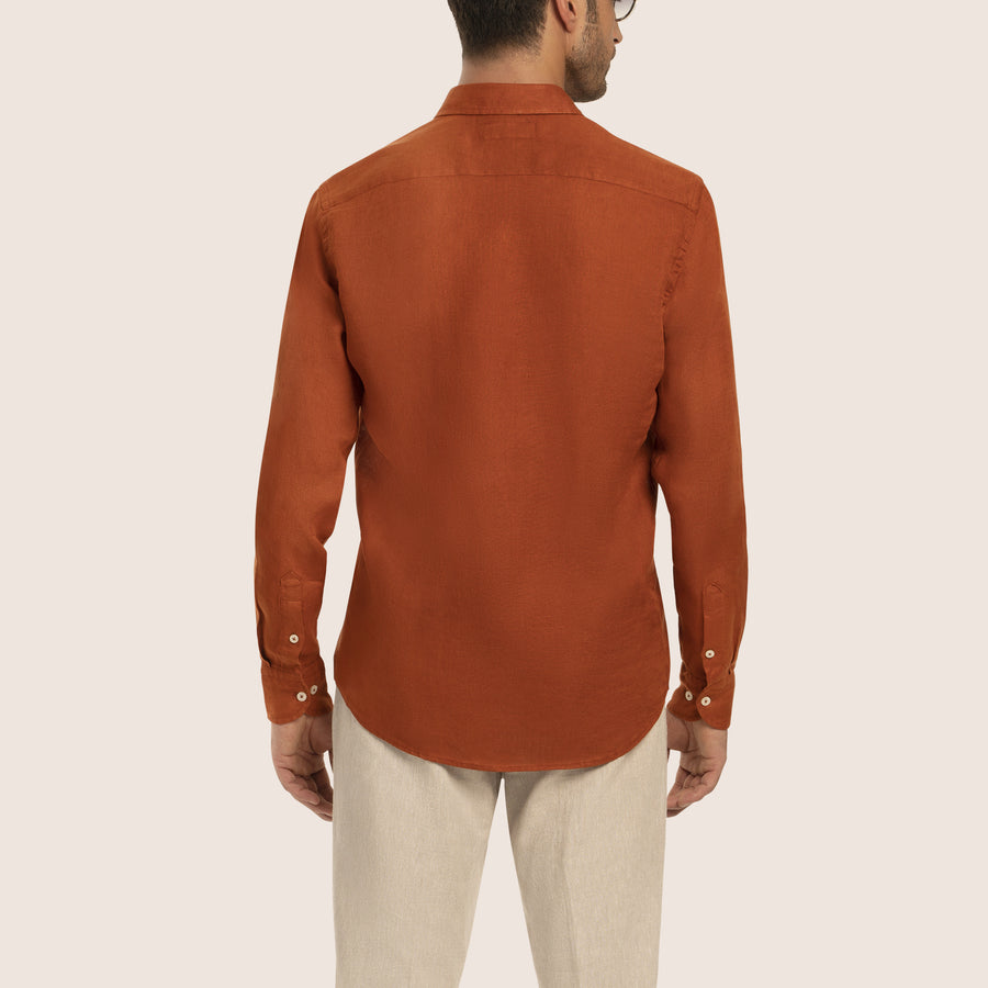 Slim Fit Linen Shirt Terracotta