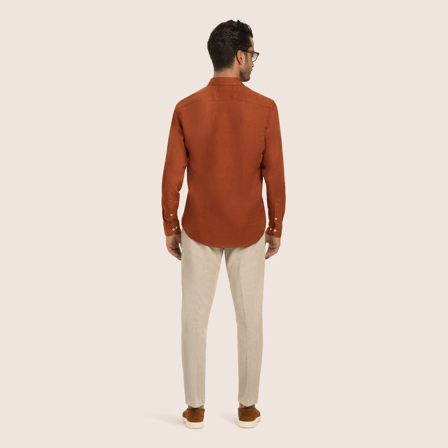 Slim Fit Linen Shirt Terracotta