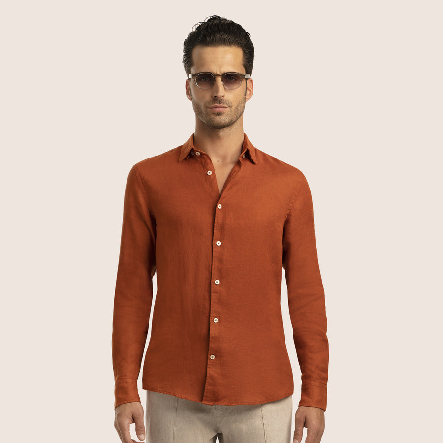 Slim Fit Linen Shirt Terracotta