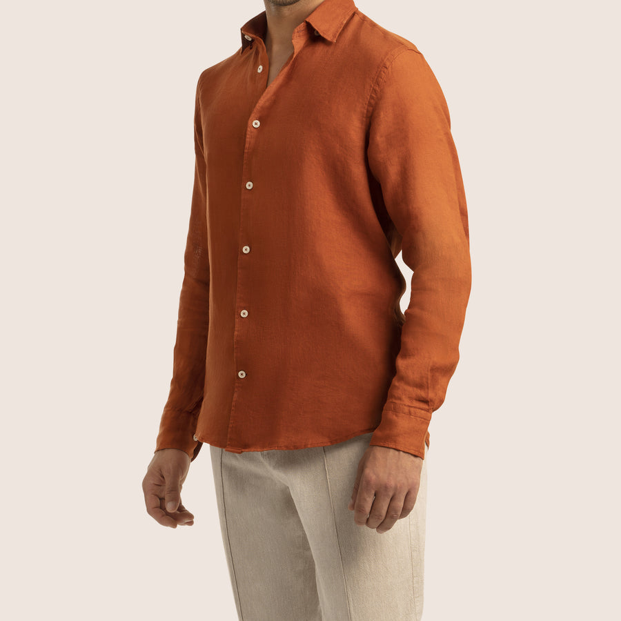 Slim Fit Linen Shirt Terracotta