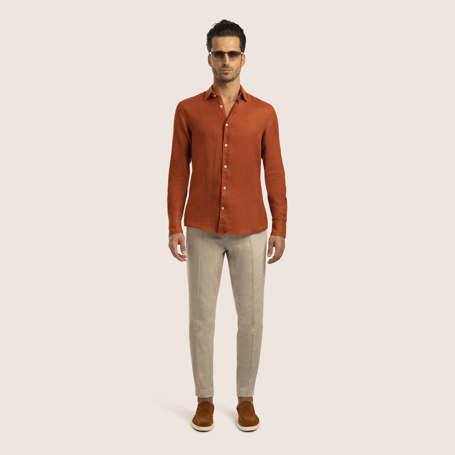 Slim Fit Linen Shirt Terracotta