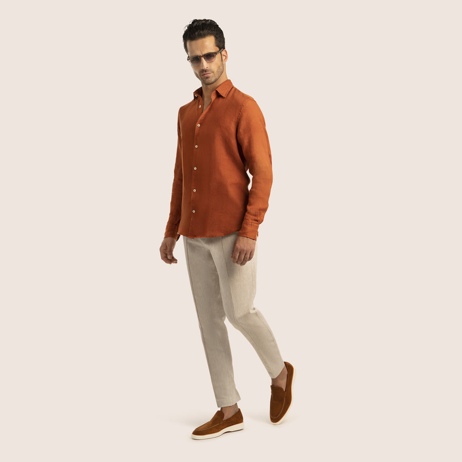 Slim Fit Linen Shirt Terracotta