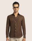 Slim Fit Linen Shirt Brown