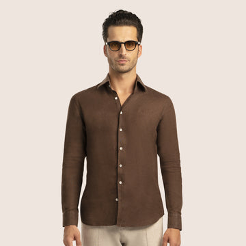 Slim Fit Linen Shirt Brown