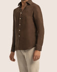 Slim Fit Linen Shirt Brown