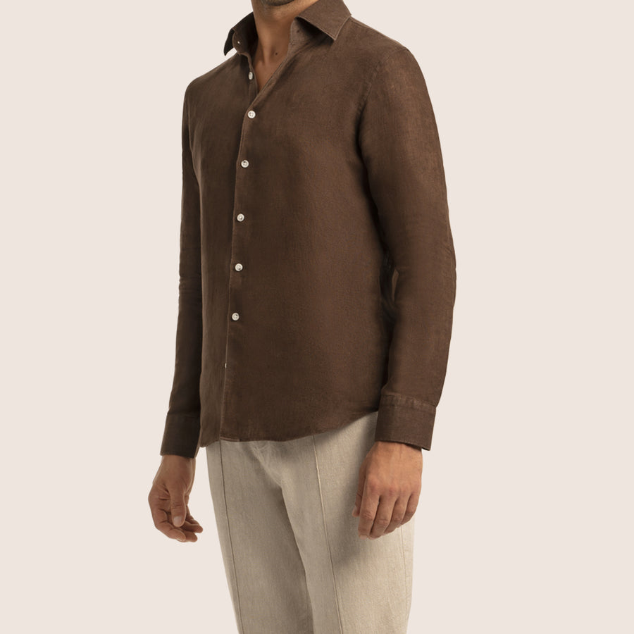 Slim Fit Linen Shirt Brown