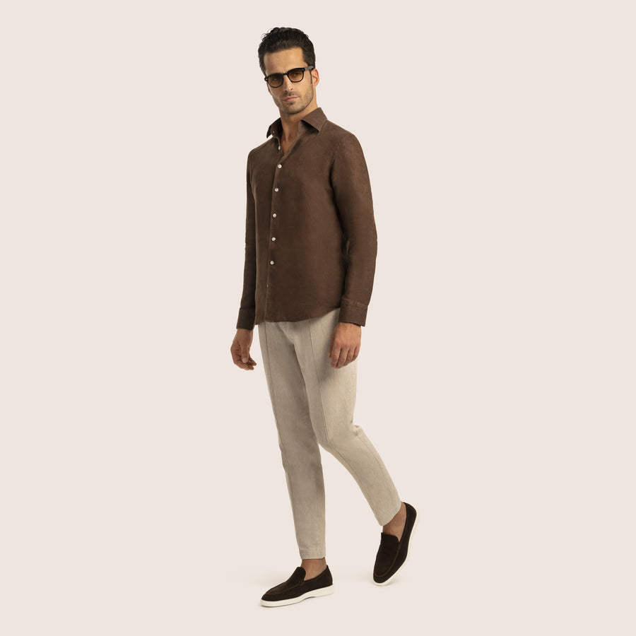 Slim Fit Linen Shirt Brown