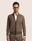 Contrast Cardigan Zipper Brown