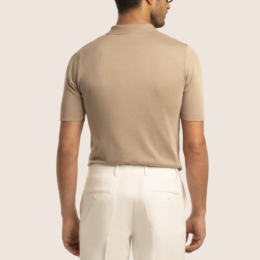 Extra fine knitted Polo Beige