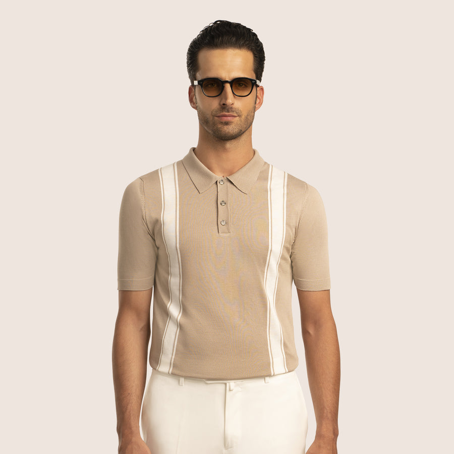 Extra fine knitted Polo Beige