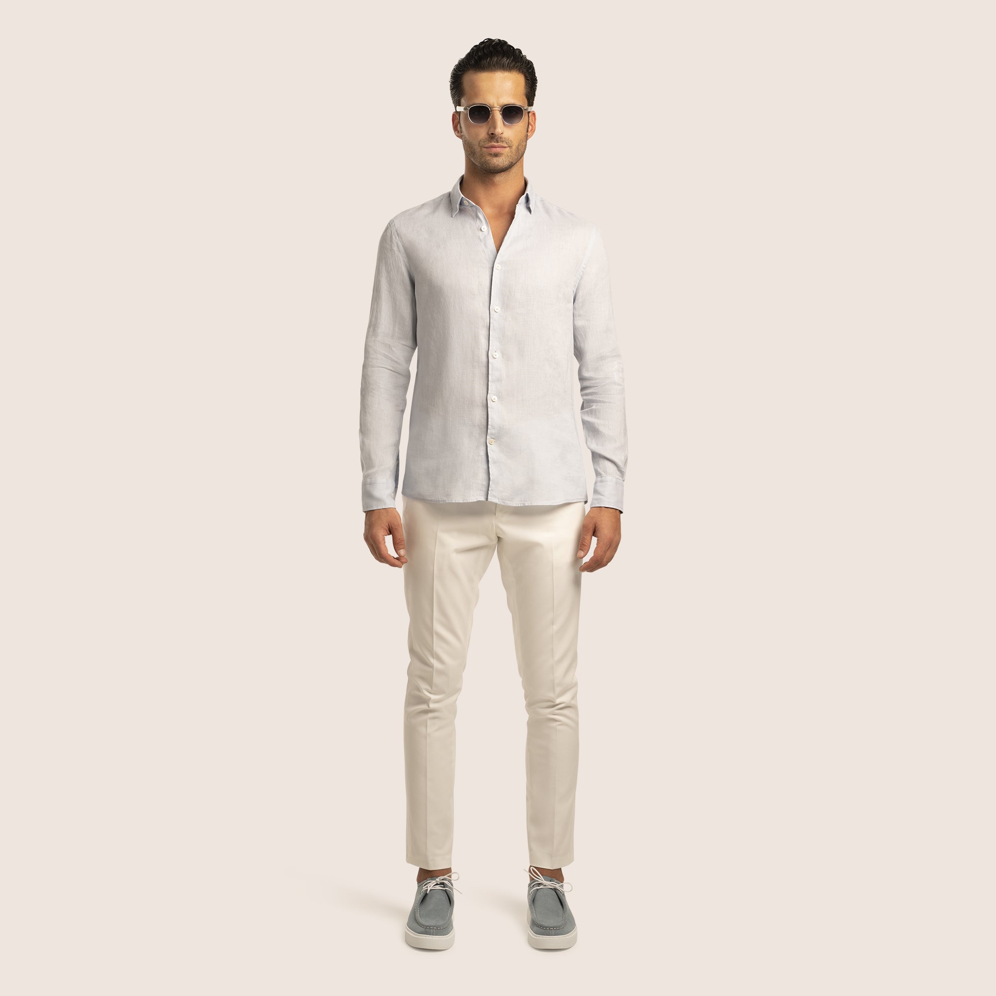 Slim Fit Linen Shirt Ice Blue