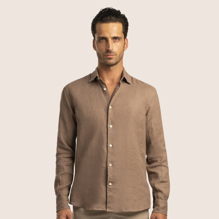 Slim Fit Linen Shirt Taupe