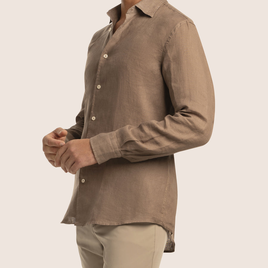 Slim Fit Linen Shirt Taupe