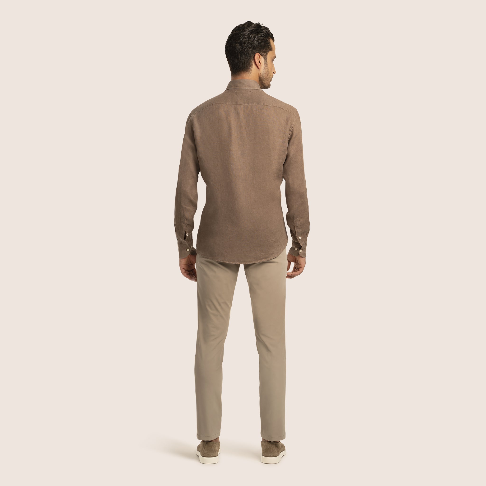 Aansluitend Linnen Overhemd Taupe