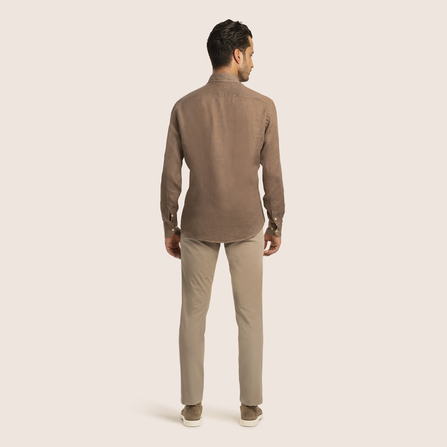 Slim Fit Linen Shirt Taupe