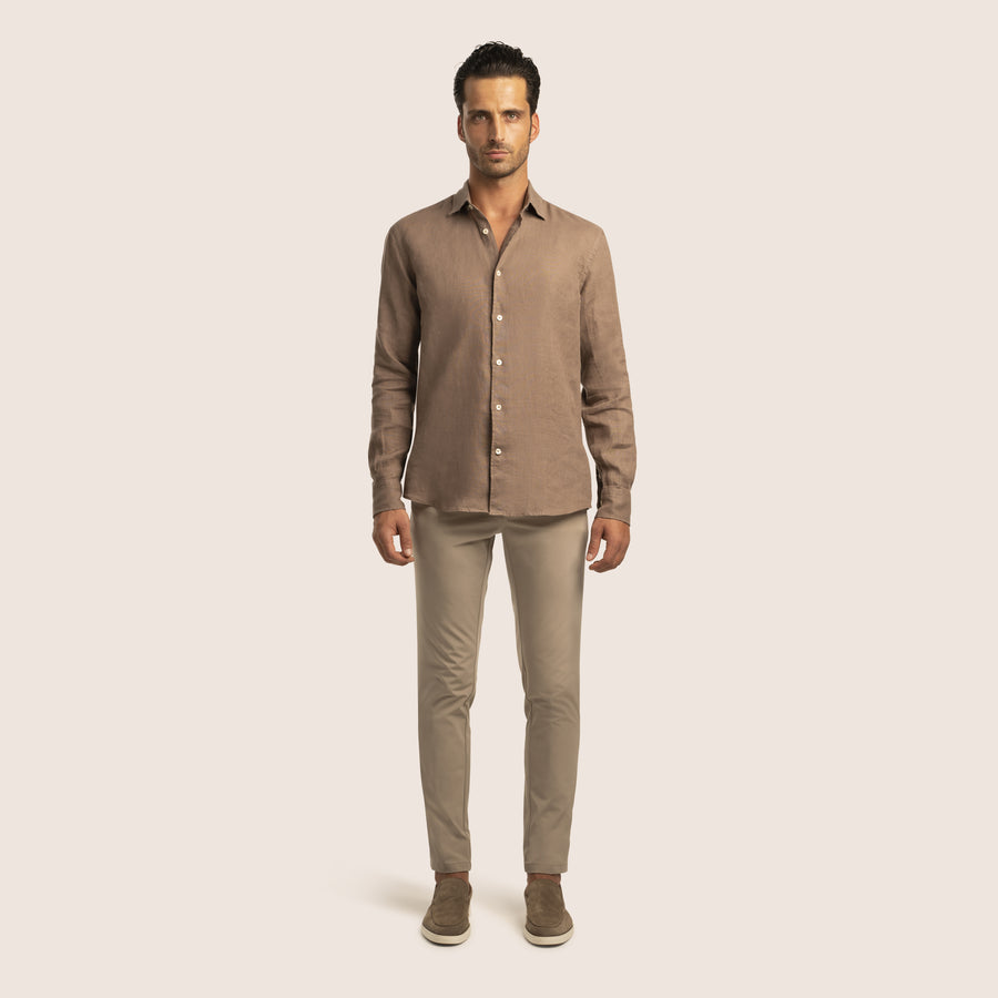 Slim Fit Linen Shirt Taupe