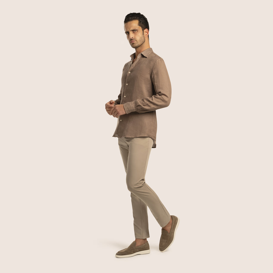 Slim Fit Linen Shirt Taupe