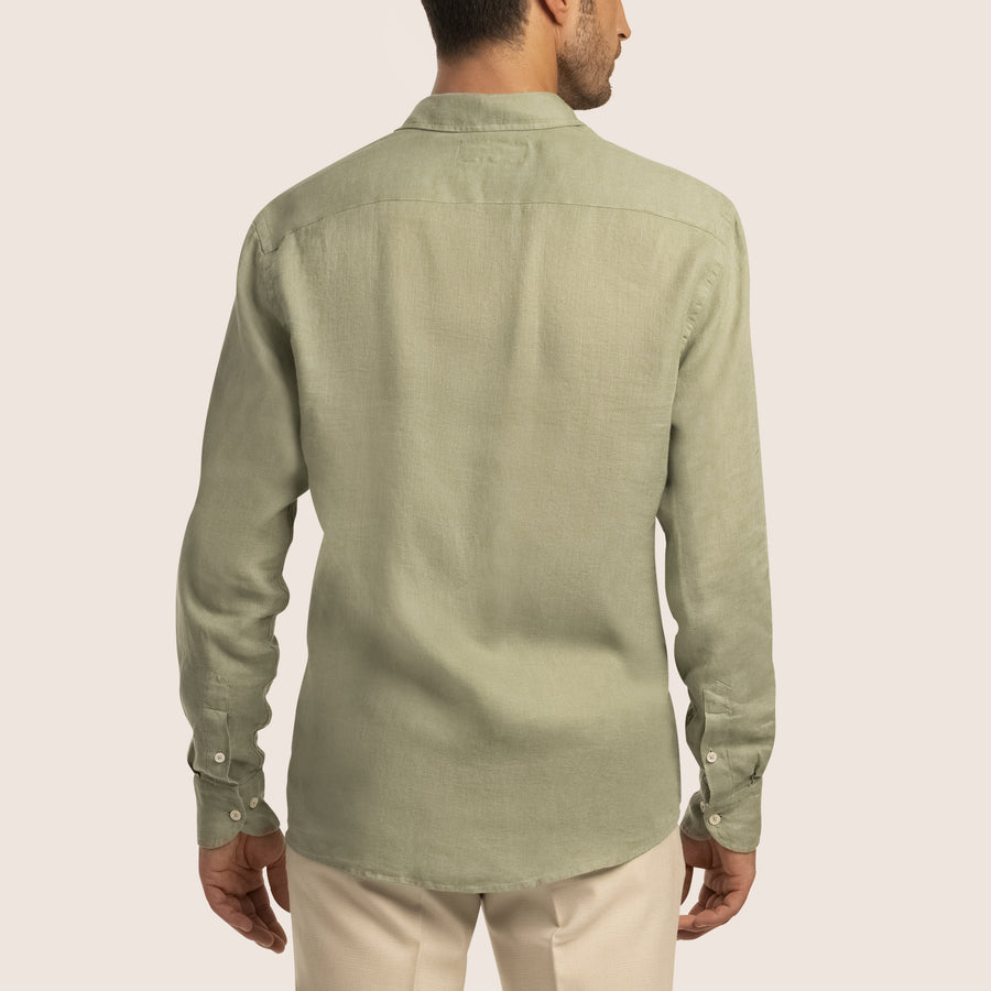 Slim Fit Linen Shirt Olive