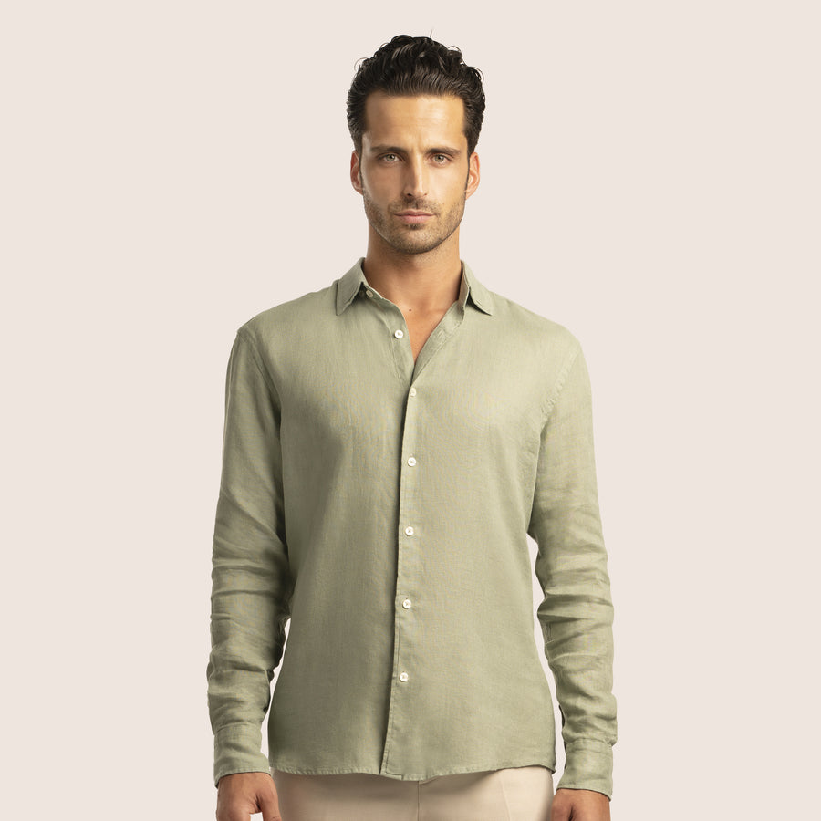 Slim Fit Linen Shirt Olive