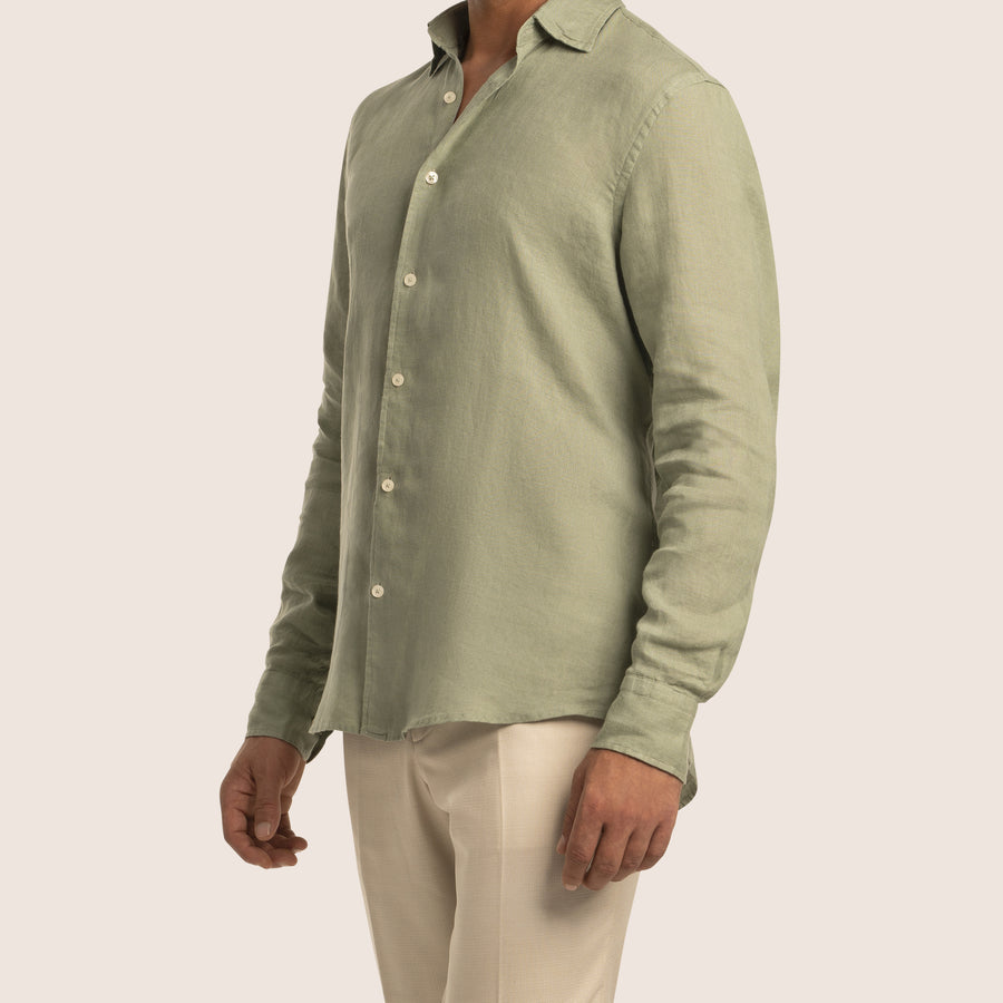 Slim Fit Linen Shirt Olive