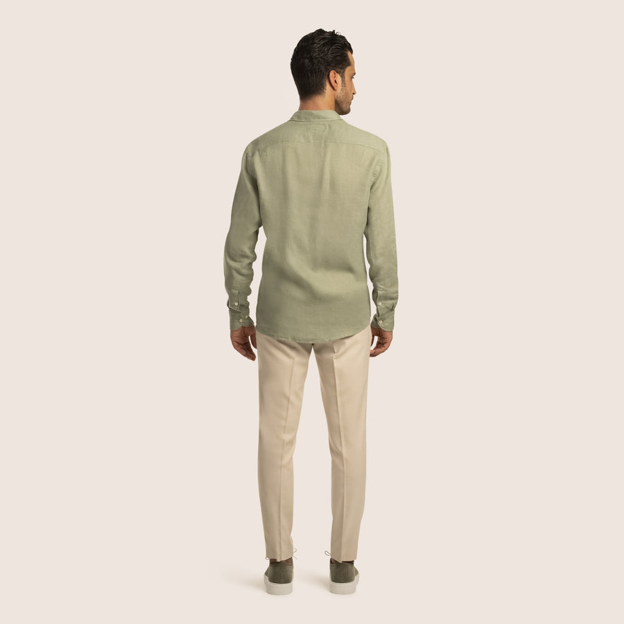 Slim Fit Linen Shirt Olive