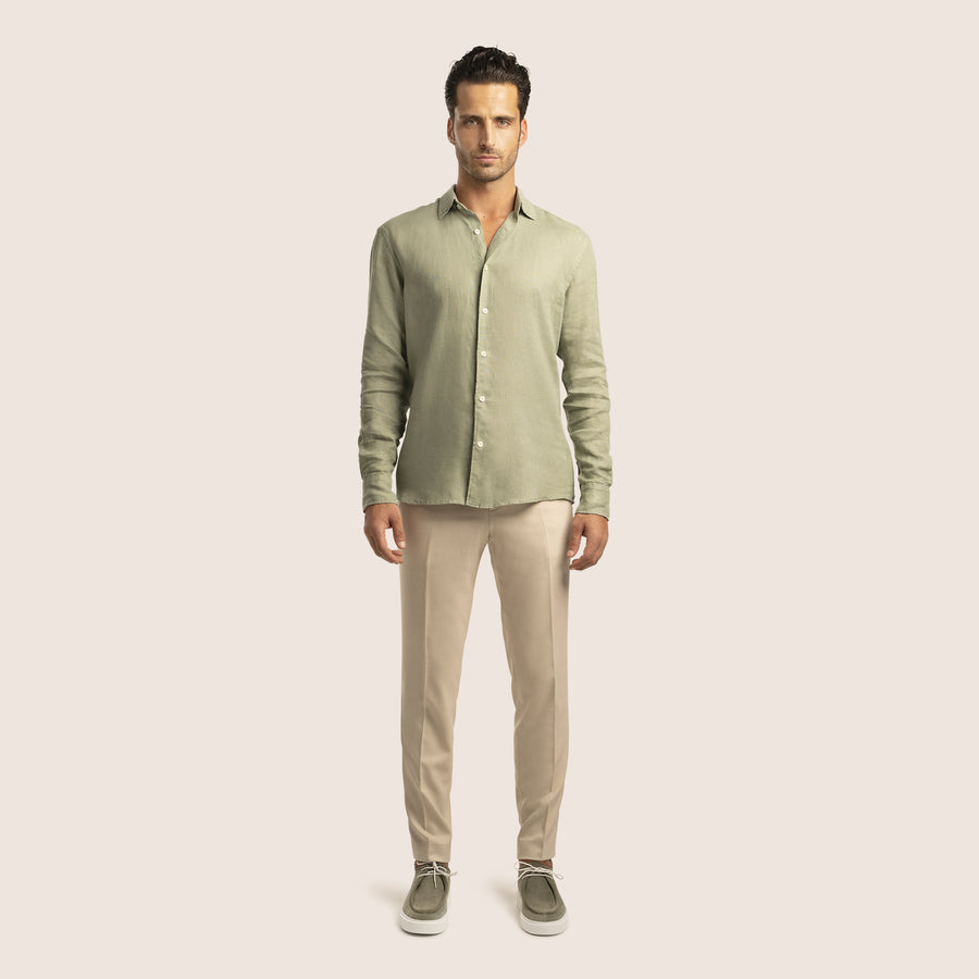 Slim Fit Linen Shirt Olive