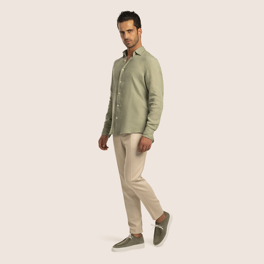 Slim Fit Linen Shirt Olive