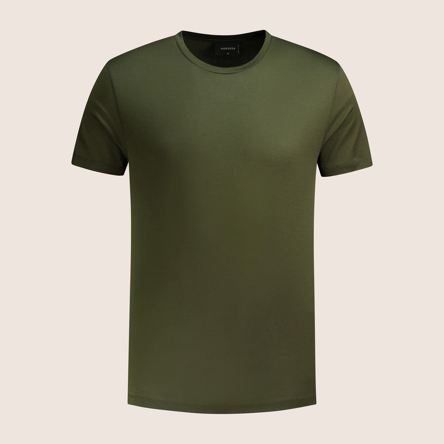 Gemerceriseerd Luxe T-shirt Donker Olijfgroen