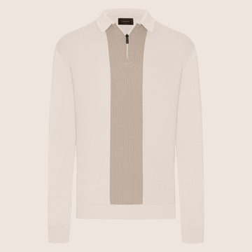 Polo Shirt Zip Two Tone Beige